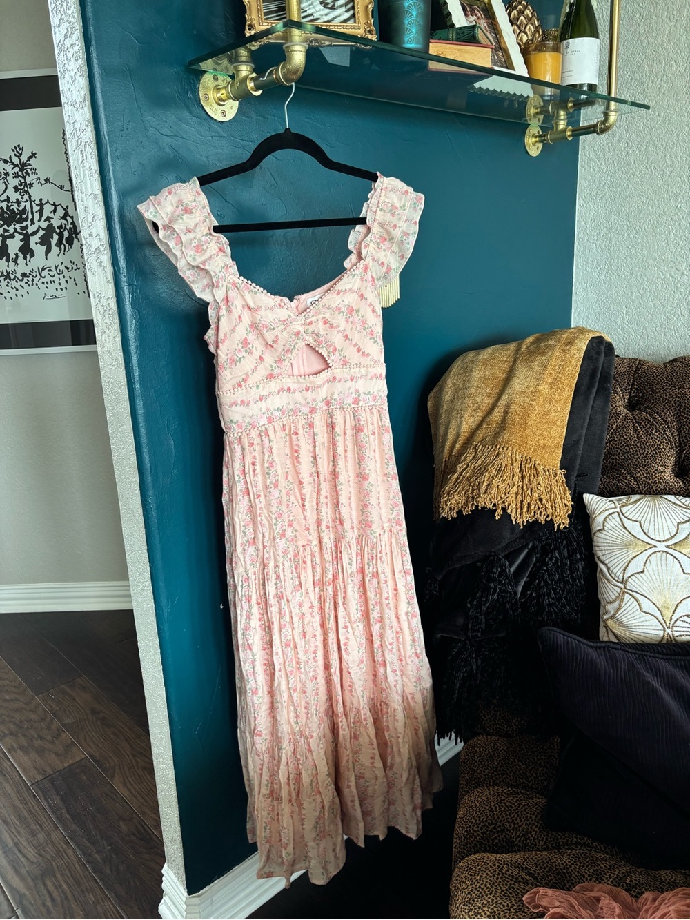 Pink Floral Maxi Dress with Ruffle Straps